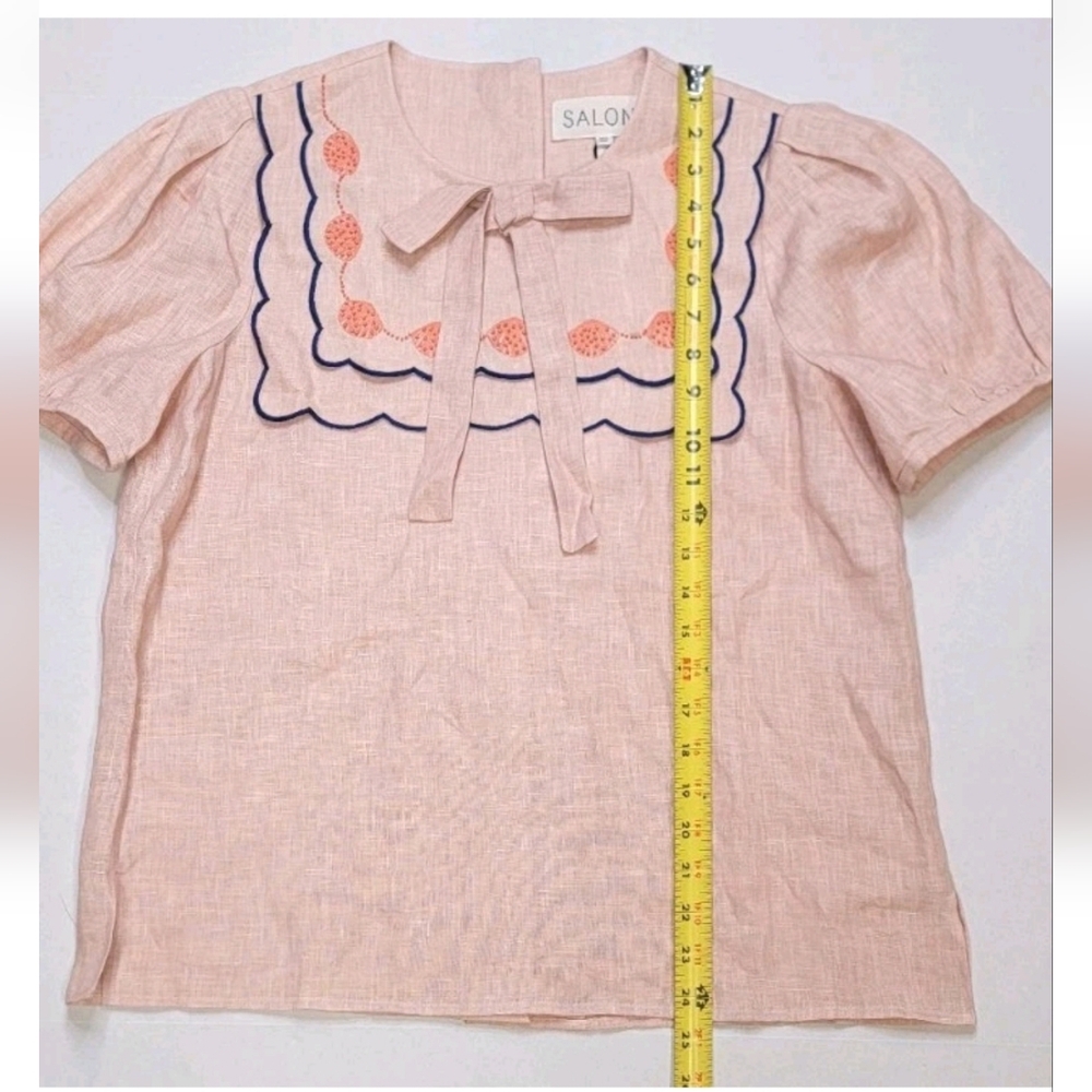 SALONI Marlowe Embellished Linen Top Peach/Pink Women's Size 6 NWT - Picture 11 of 15